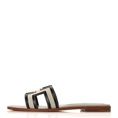 Hermes Calfskin Canvas Oran Sandals 39.5 Black 1 of 8