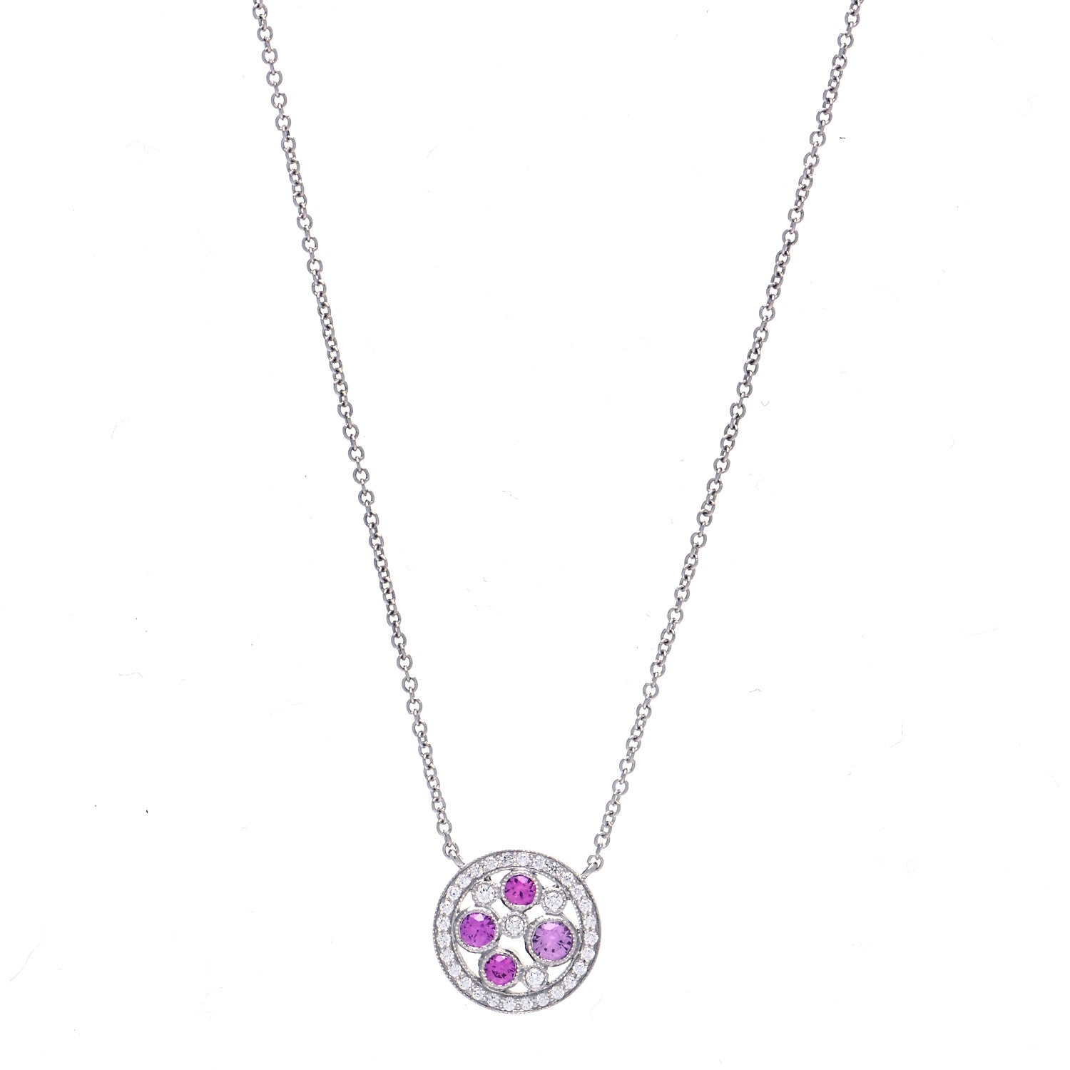 Tiffany Platinum Diamond Pink Sapphire Cobblestone Pendant Necklace 1 of 5