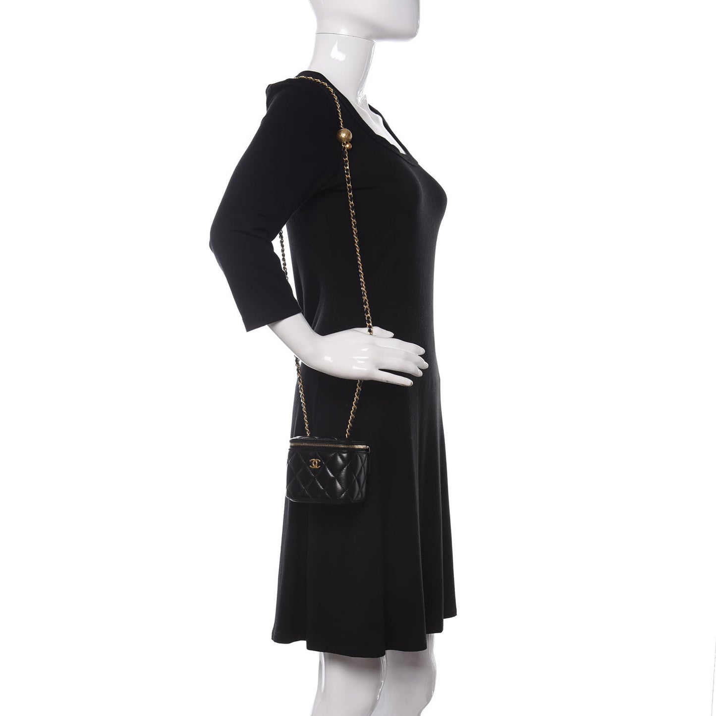 Lambskin Quilted Mini Pearl Crush Vanity Case With Chain Black