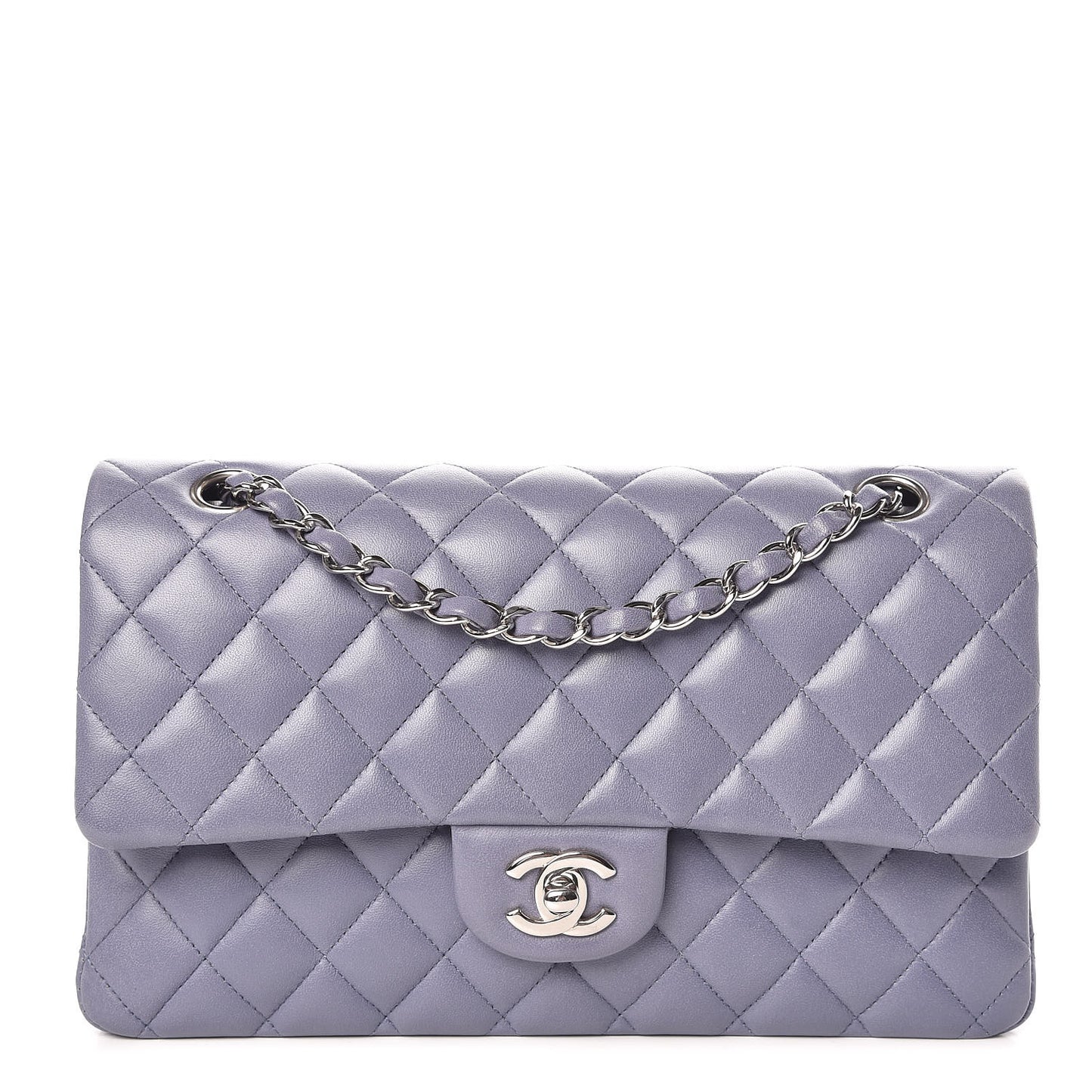 Lambskin Quilted Medium Double Flap Light Purple