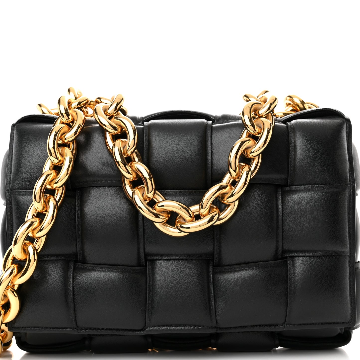 Lambskin Maxi Intreccio Padded Chain Cassette Crossbody Bag Black