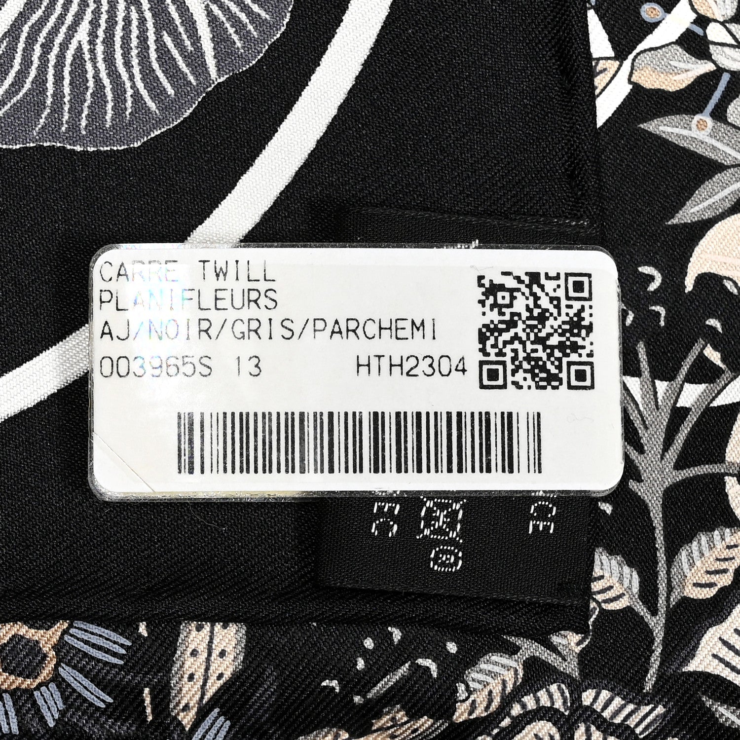 Hermes Silk Planifleurs Scarf 90 Black Gris Parchemin 4 of 4