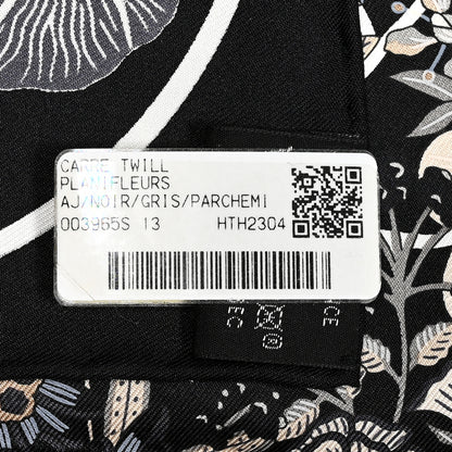 Hermes Silk Planifleurs Scarf 90 Black Gris Parchemin 4 of 4