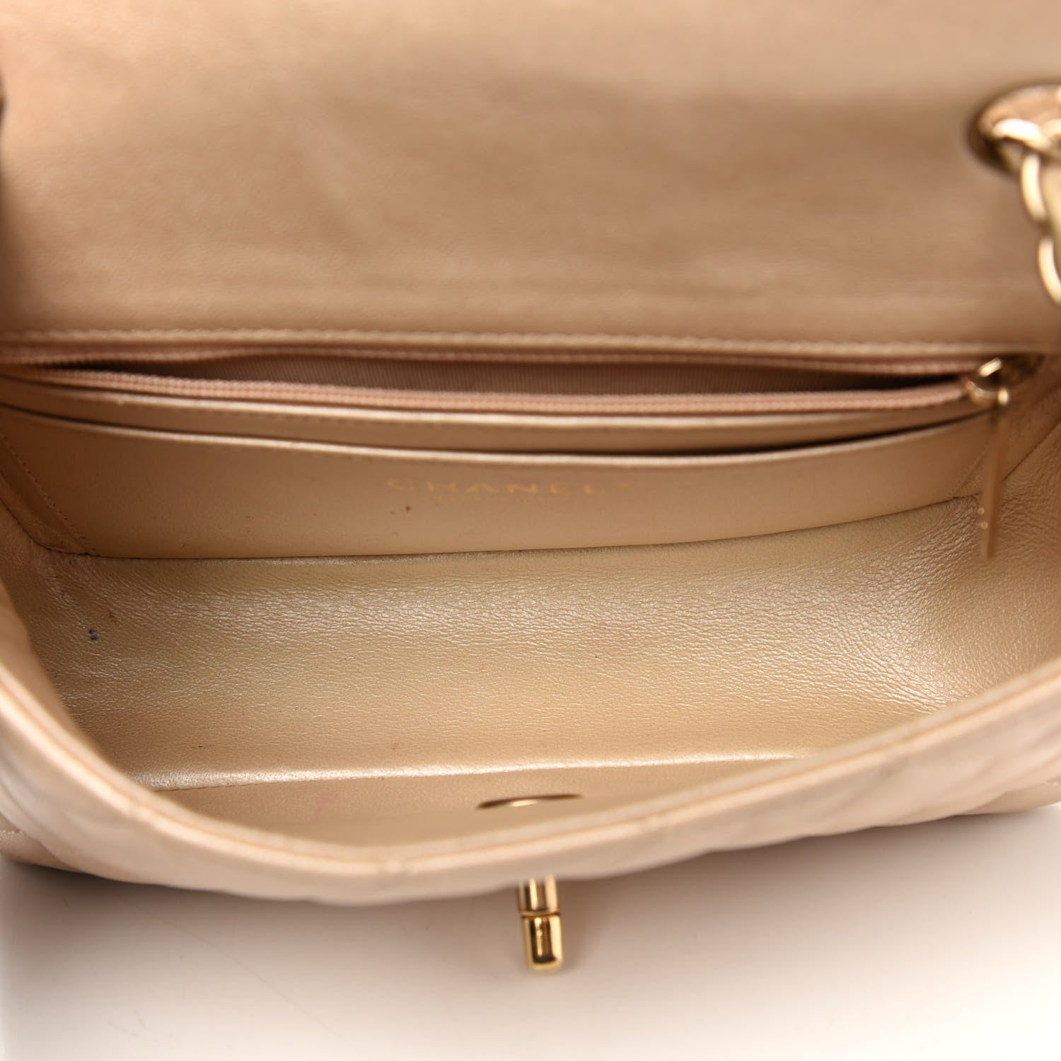 Chanel Metallic Lambskin Quilted Mini Rectangular Flap Beige 5 of 14