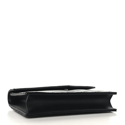 Saint Laurent Grain De Poudre Matelasse Chevron Monogram Envelope Chain Wallet Black 4 of 9