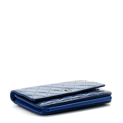 Chanel Patent Quilted Wallet On Chain WOC Blue 3 of 10
