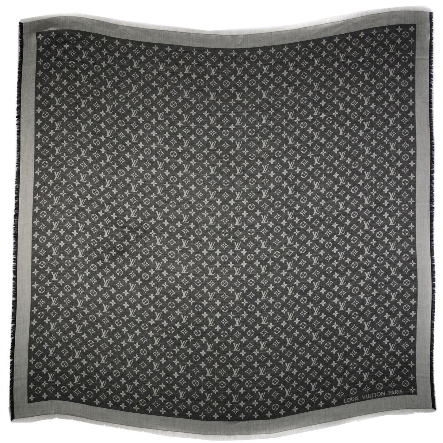 Wool Silk Monogram Denim Shawl Black