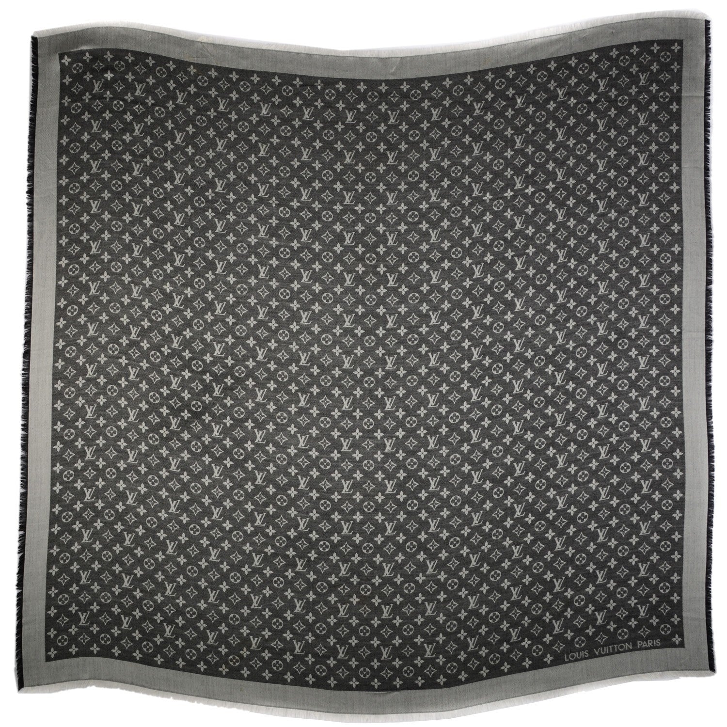 Louis Vuitton Wool Silk Monogram Denim Shawl Black 3 of 7