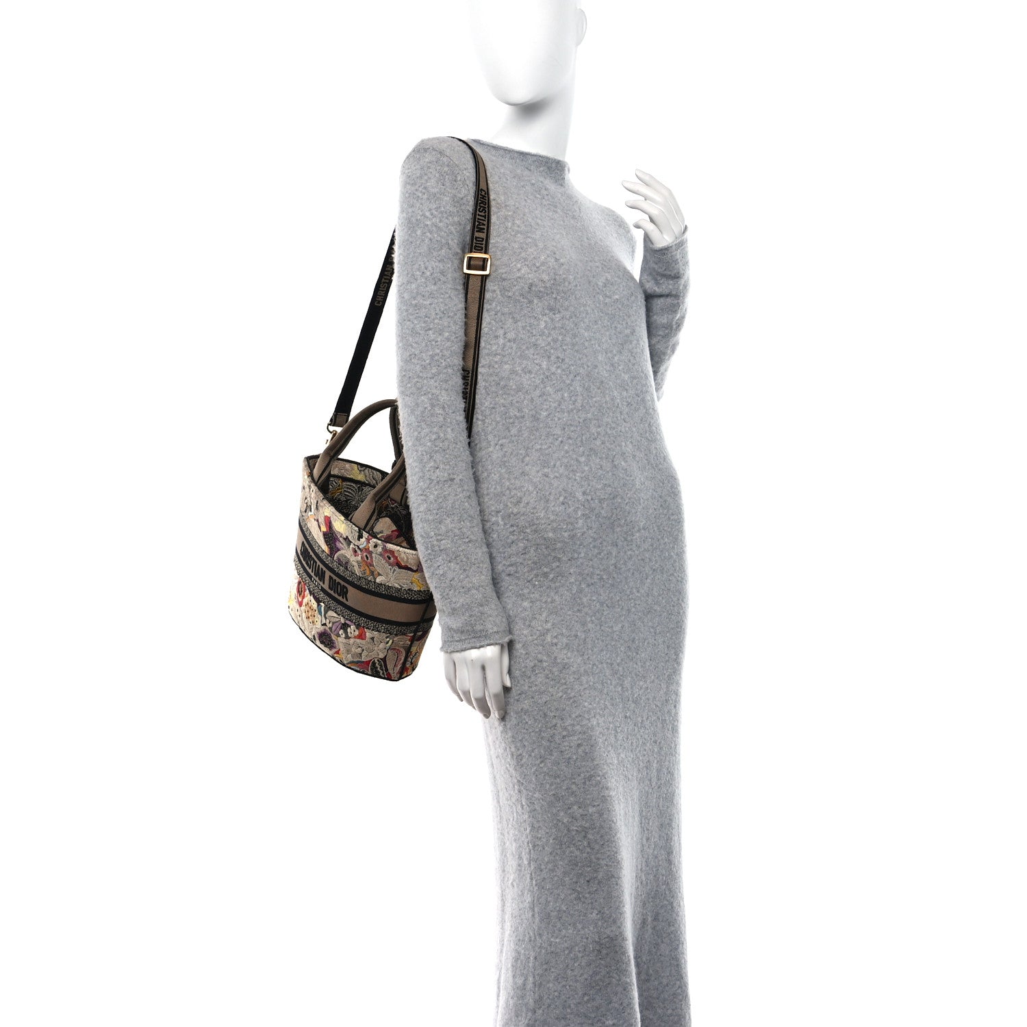 Christian Dior Canvas Embroidered Butterfly Brocart Hat Basket Bag Beige Multicolor 2 of 15