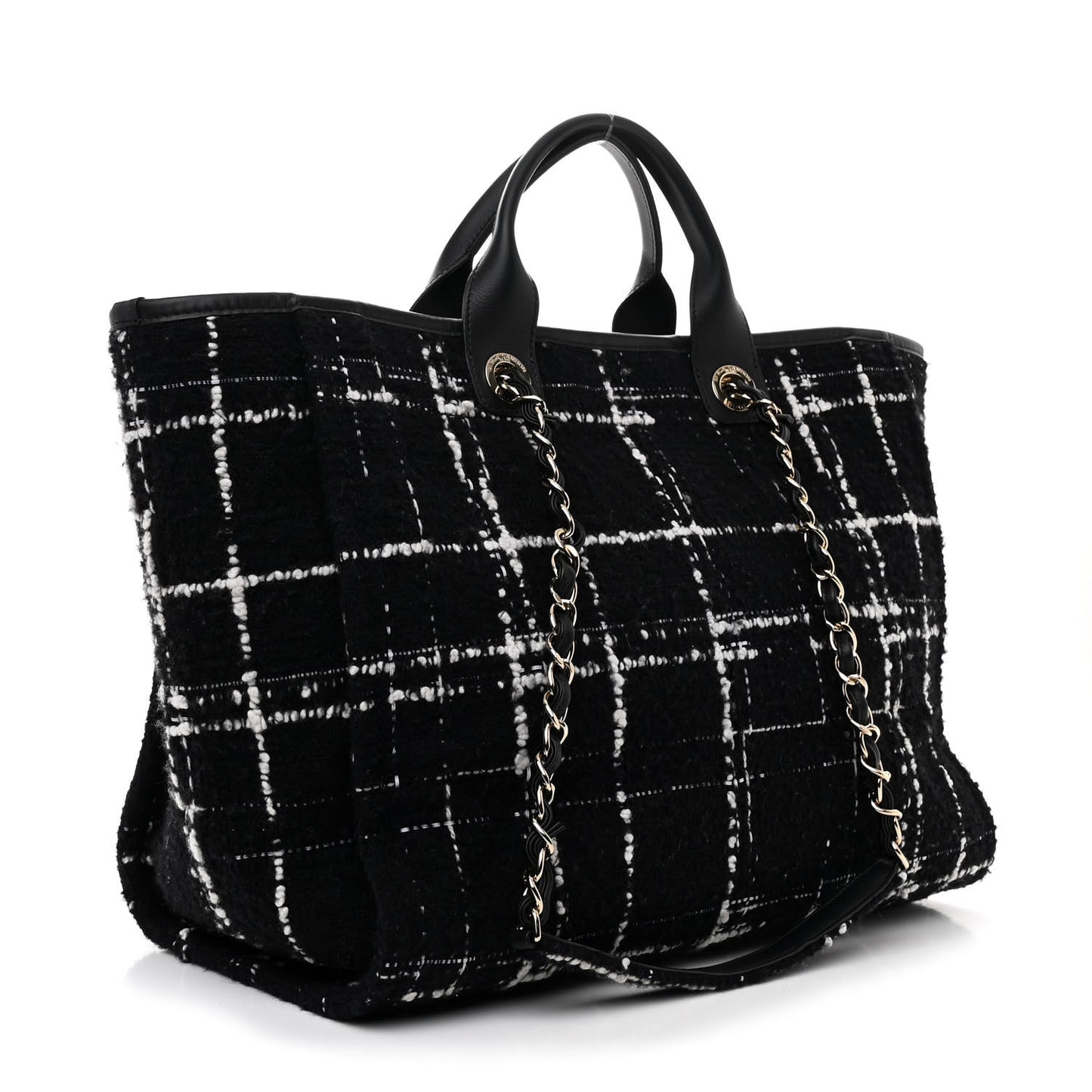 Tweed Medium Deauville Tote Black White Multicolor
