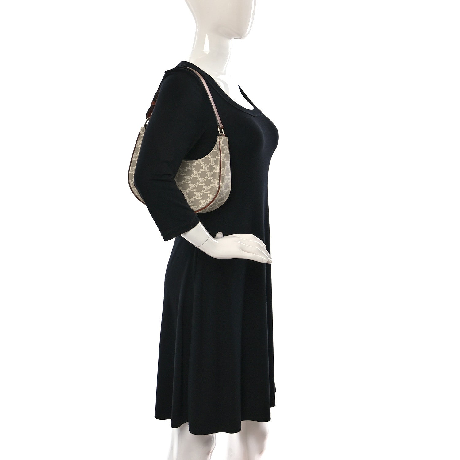 Celine Canvas Calfskin Ava Triomphe Shoulder Bag Grege 2 of 7