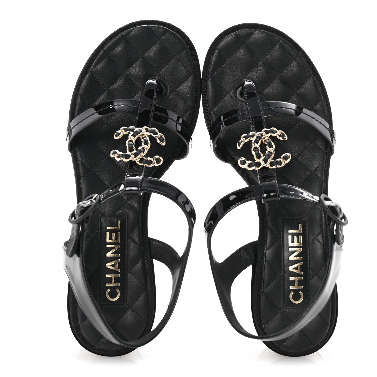 Chanel Patent CC Logo Thong Sandals 37 Black 1674185 – FASHIONPHILE