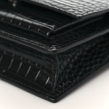 Saint Laurent Calfskin Crocodile Embossed Monogram Sunset Chain Wallet Navy 8 of 8