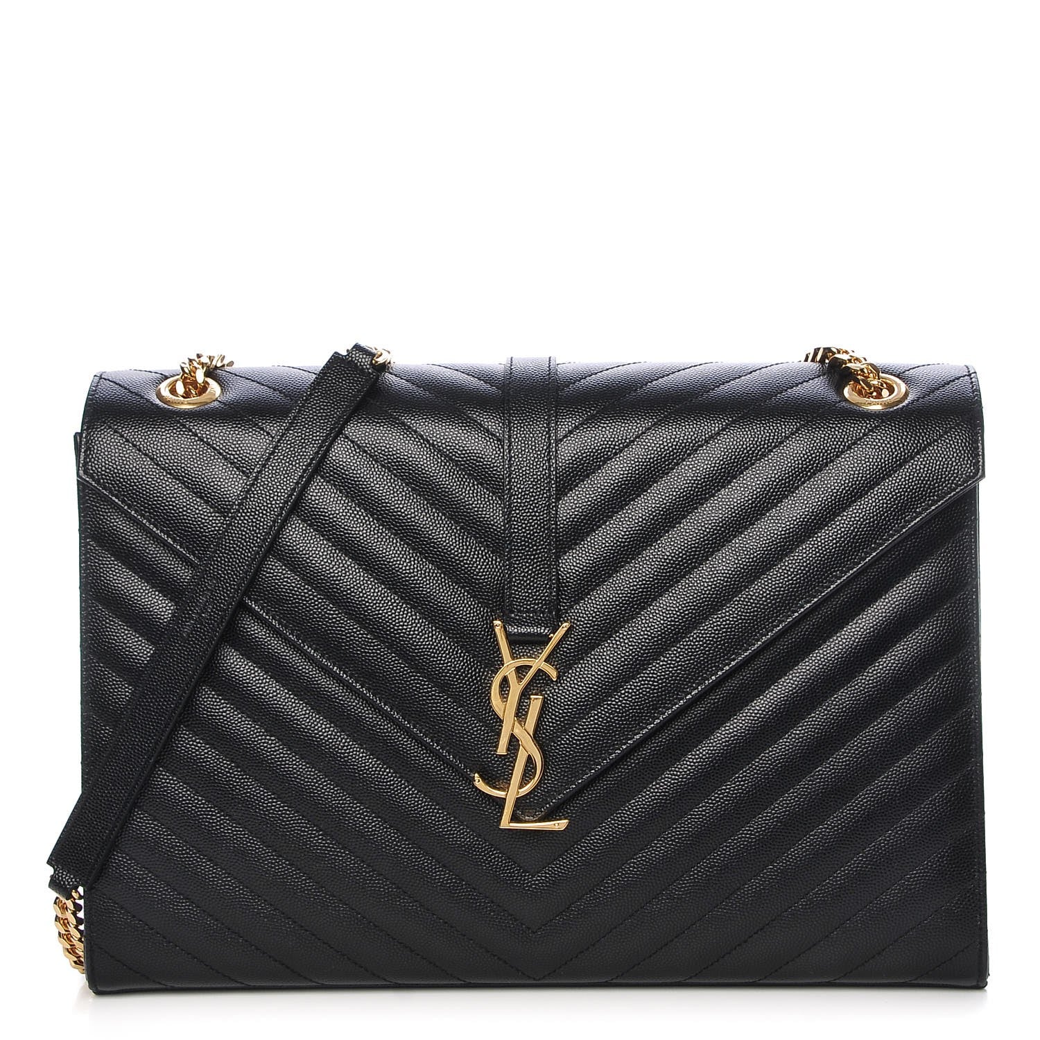 Saint Laurent Smooth Calfskin Matelasse Chevron Large Monogram Satchel Black 1 of 12