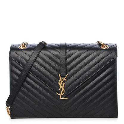 Saint Laurent Smooth Calfskin Matelasse Chevron Large Monogram Satchel Black 1 of 12