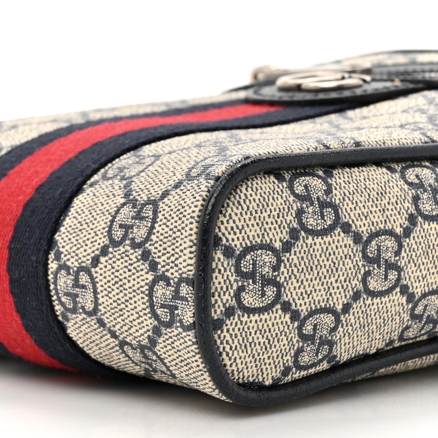 Gucci GG Supreme Monogram Textured Calfskin Web Mini Ophidia Messenger Beige Blue 9 of 11