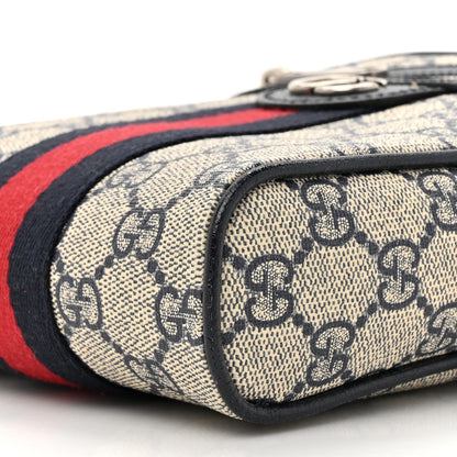 Gucci GG Supreme Monogram Textured Calfskin Web Mini Ophidia Messenger Beige Blue 9 of 11