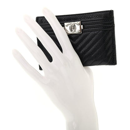 Chanel Caviar Chevron Quilted Boy Card Holder Black 2 of 7