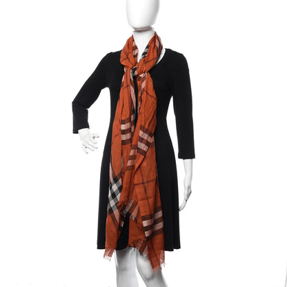 Burberry Wool Silk House Check Lightweight Scarf Orange 2 of 5