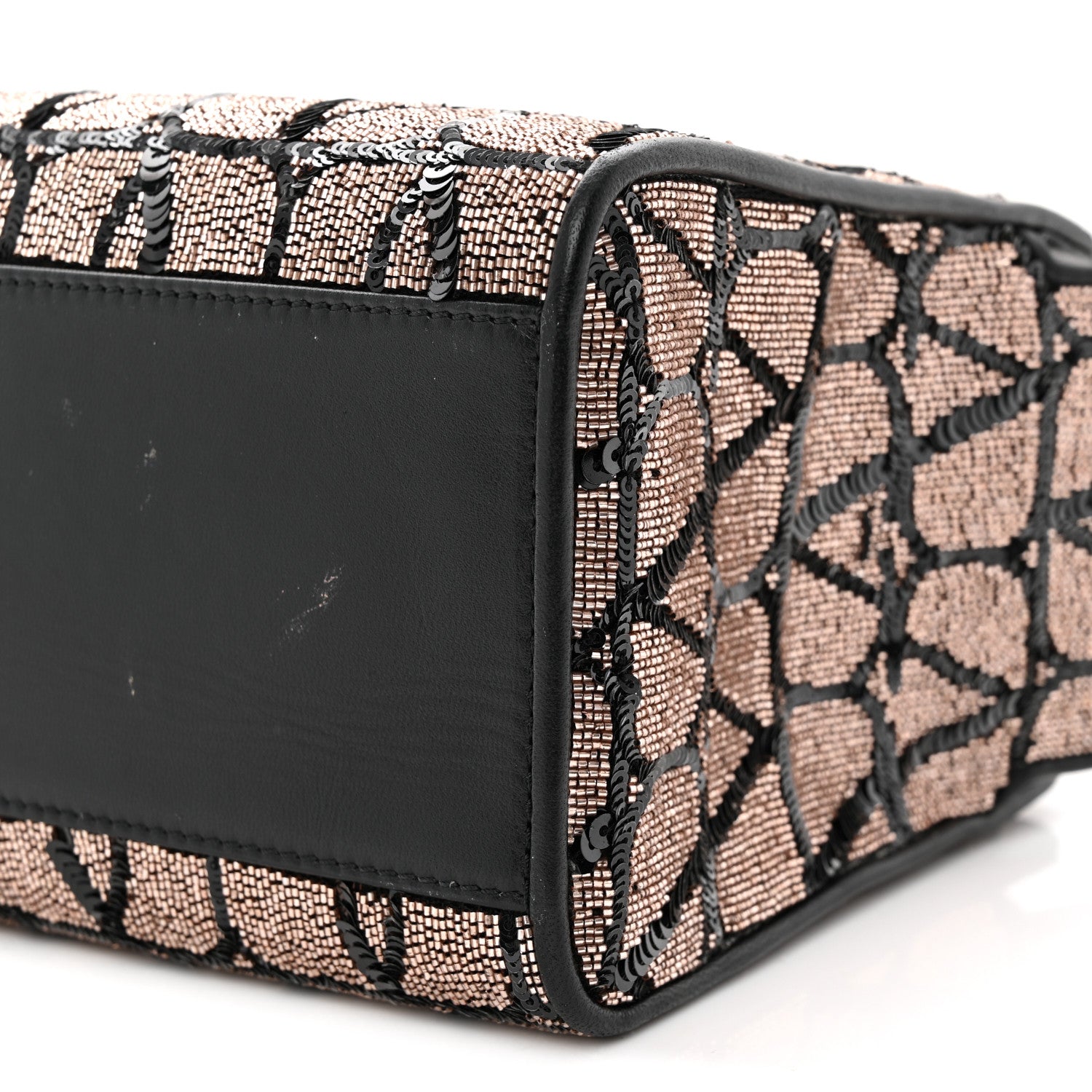 Valentino Garavani Sequins Toile Iconographe Calfskin Beaded Mini Le Troisieme Shopping Bag Black Rose 9 of 11