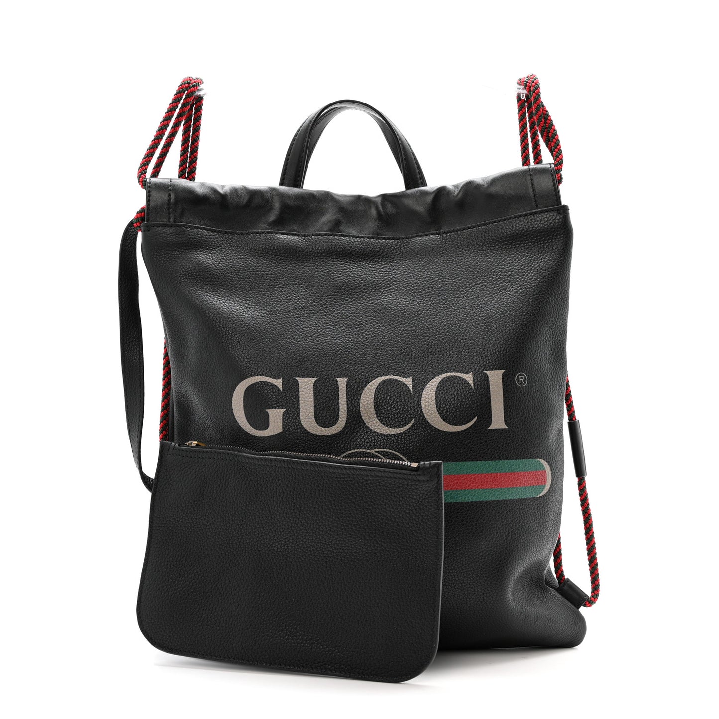 Calfskin Logo Drawstring Backpack Black