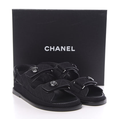Chanel Fabric Velcro Dad Sandals 38 Black 9 of 9