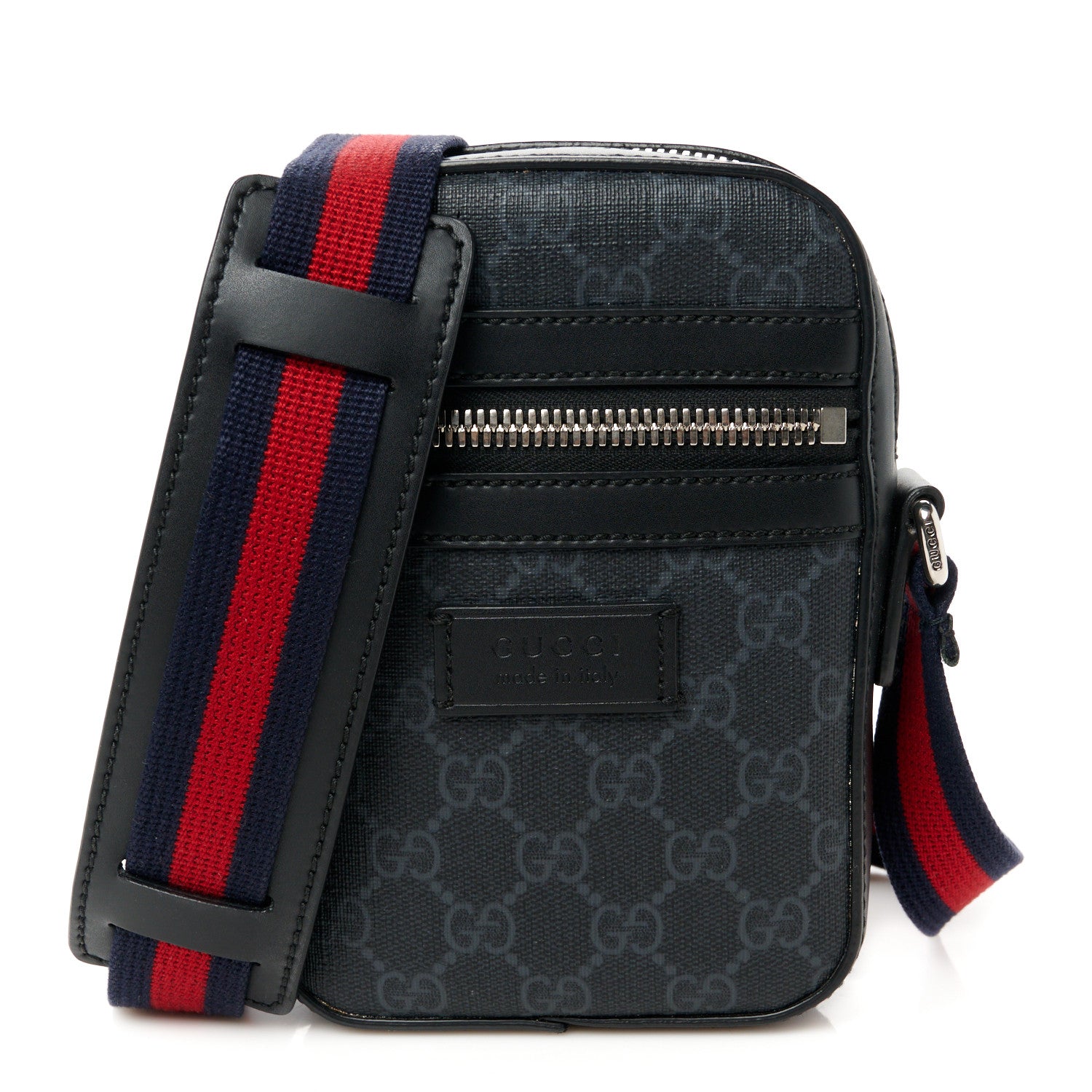 Gucci GG Supreme Monogram Appia Calfskin Web Small Camera Messenger Bag Black Grey 1 of 12