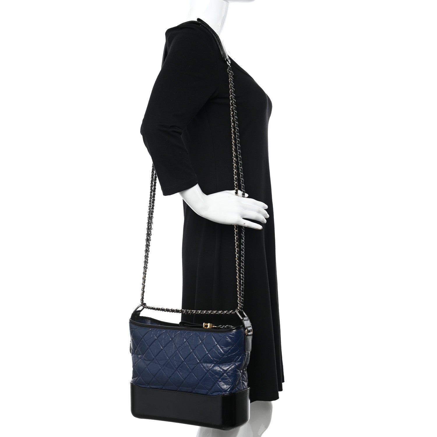 Chanel Aged Calfskin Quilted Medium Gabrielle Hobo Navy Black 2 of 13