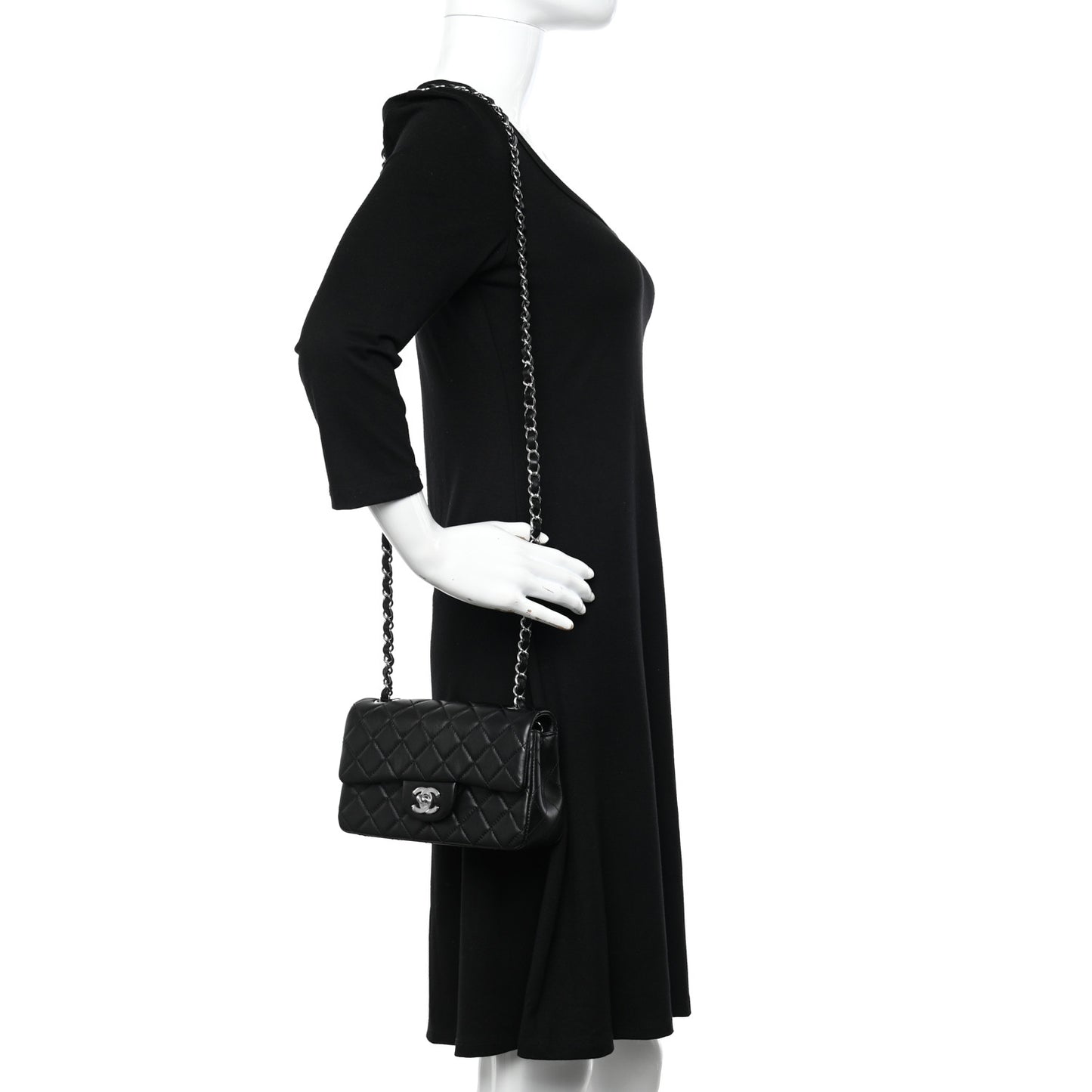 Lambskin Quilted Mini Rectangular Flap Black