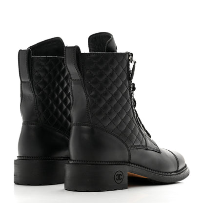 Chanel Calfskin Quilted Lace Up Combat Boots 37 Black 4 of 10