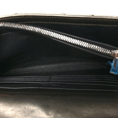 Saint Laurent Metallic Grain De Poudre Matelasse Chevron Monogram Envelope Chain Wallet Piombo 4 of 13