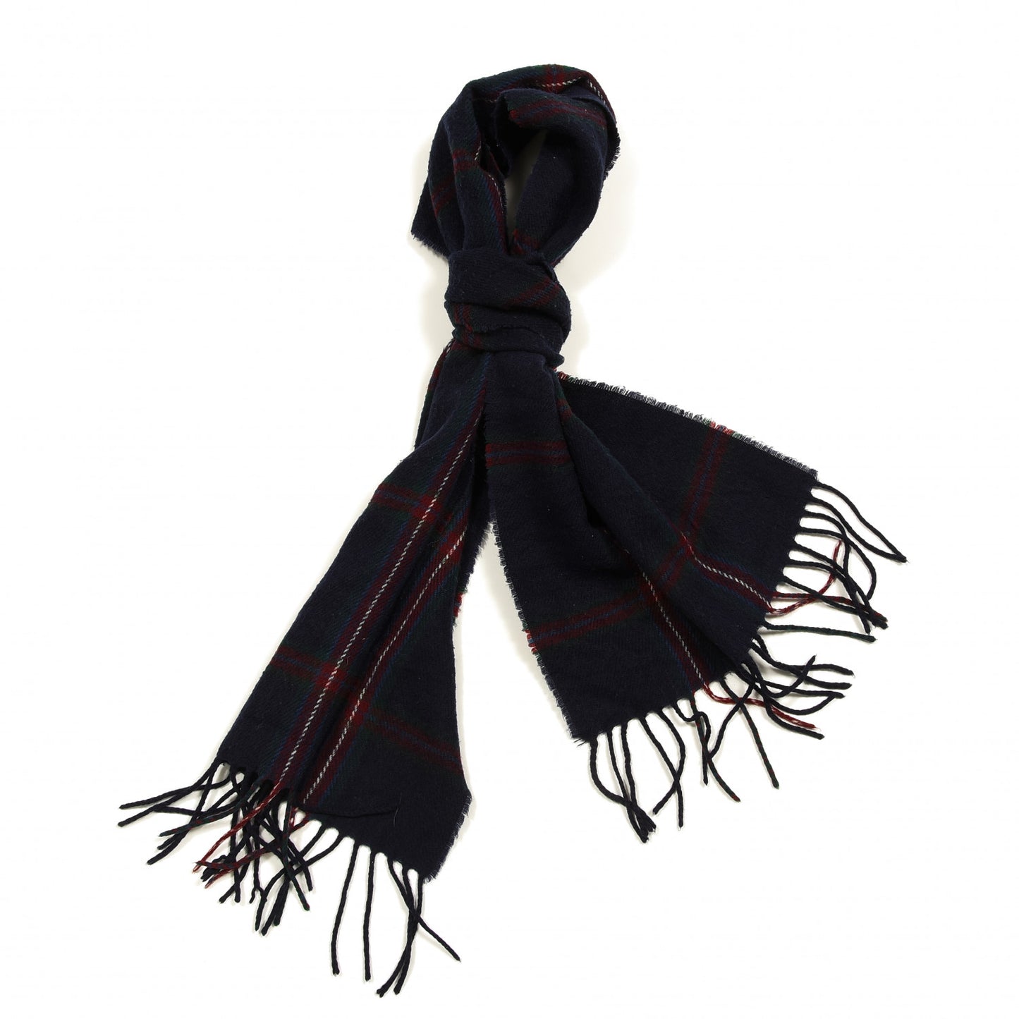 Lambswool Check Fringe Scarf Navy