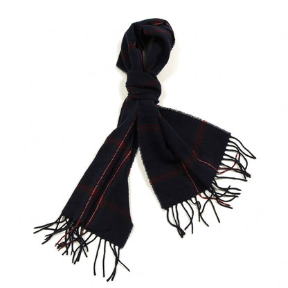 Burberry Lambswool Check Fringe Scarf Navy 1 of 3