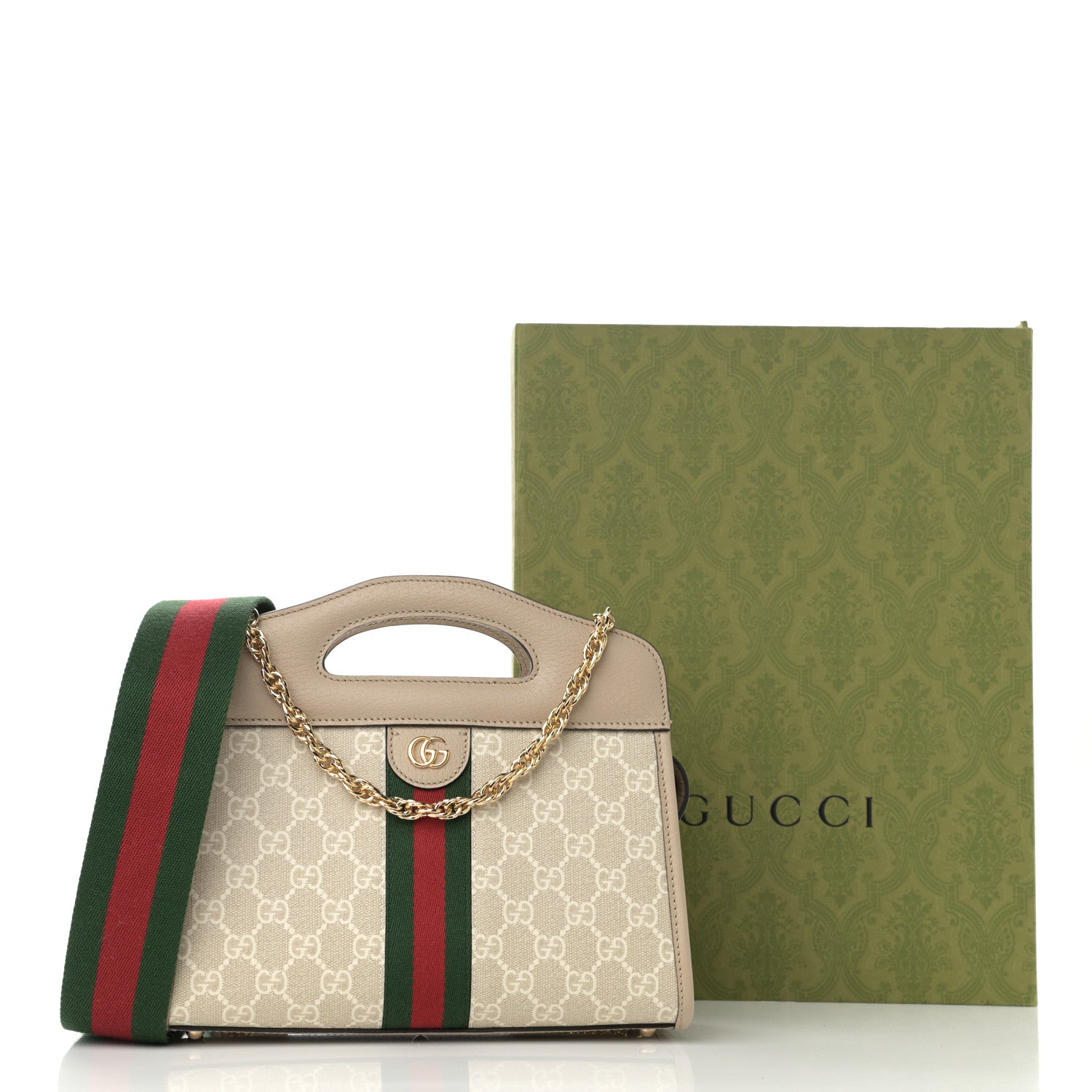 Gucci GG Supreme Monogram Textured Dollar Calfskin Web Small Ophidia Slip Handle Tote Beige Mystic White Oatmeal 11 of 11