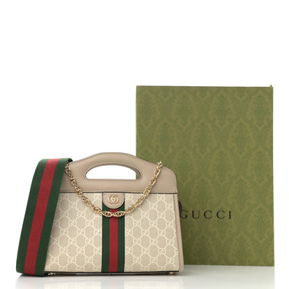 Gucci GG Supreme Monogram Textured Dollar Calfskin Web Small Ophidia Slip Handle Tote Beige Mystic White Oatmeal 11 of 11