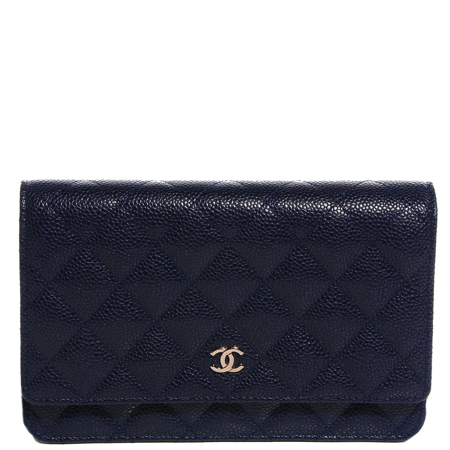 Caviar Quilted Wallet on Chain WOC Navy Blue