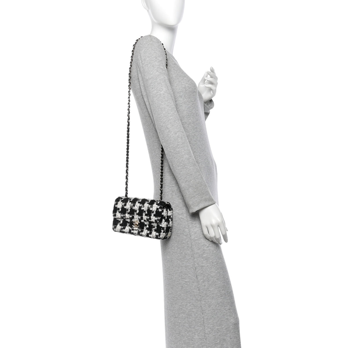 Chanel Tweed Quilted Mini Rectangular Flap Black Ecru White 2 of 12