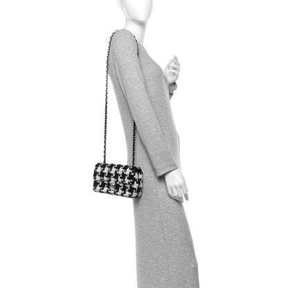 Chanel Tweed Quilted Mini Rectangular Flap Black Ecru White 2 of 12