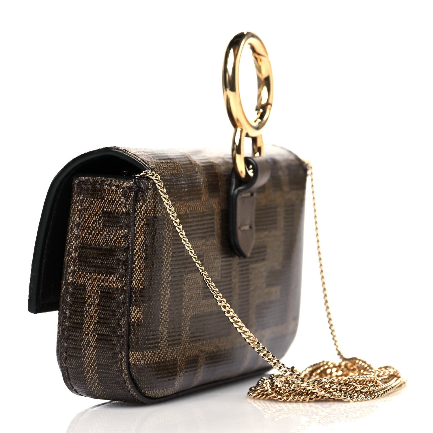 Fendi Glazed Fabric FF 1974 Nano Baguette Charm Mogano Panna 3 of 10