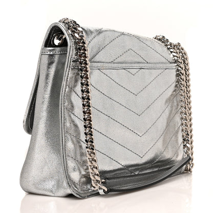 Saint Laurent Metallic Lambskin Matelasse Monogram Medium Niki Chain Satchel Argento 3 of 10