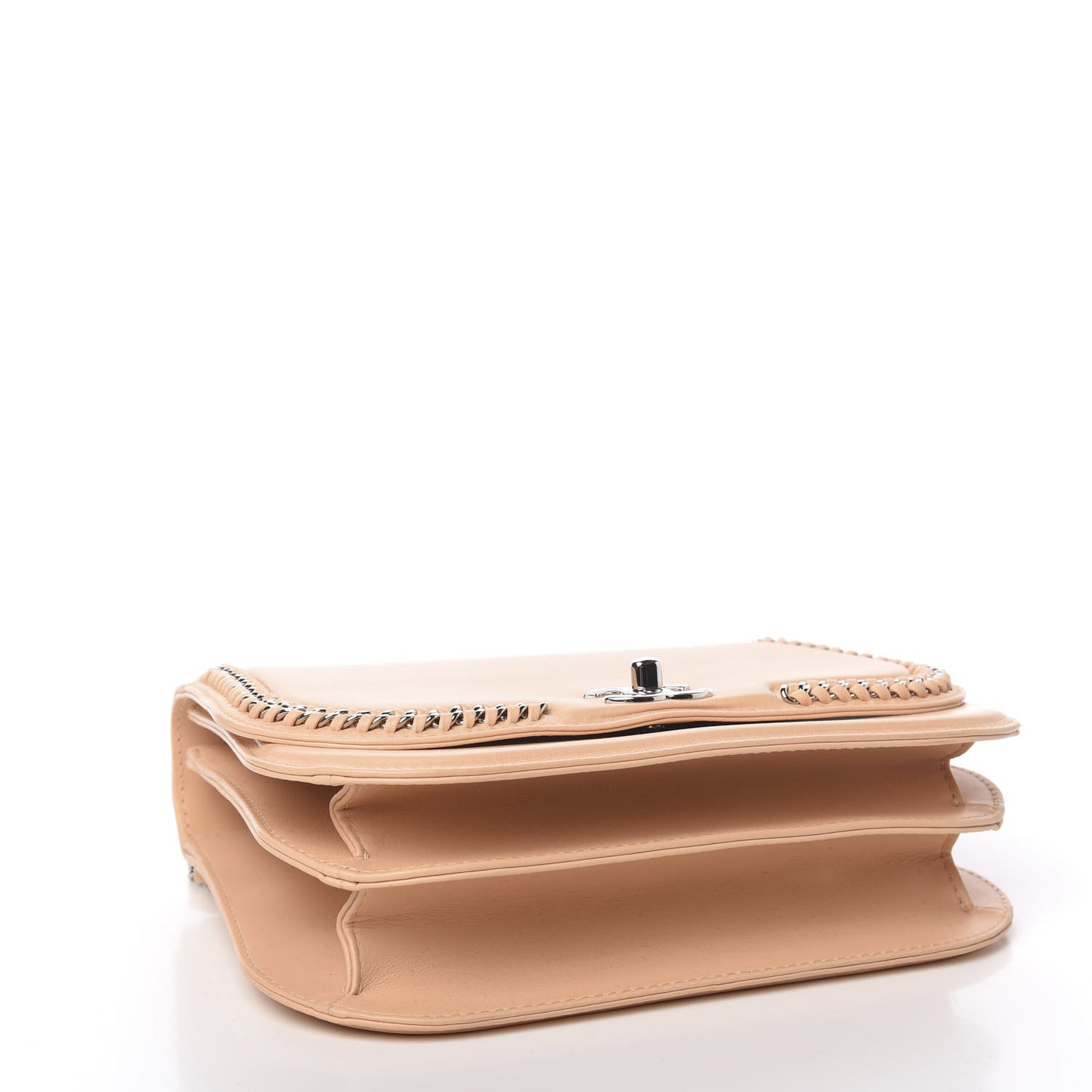 Calfskin Medium Braided Chic Flap Beige