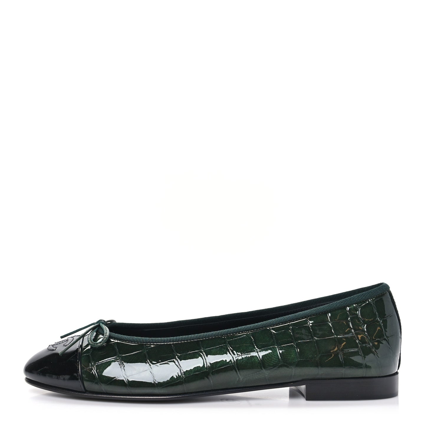 Patent Calfskin Crocodile Embossed Ballerina Flats 41 Dark Green Black 40 Dark Green Black