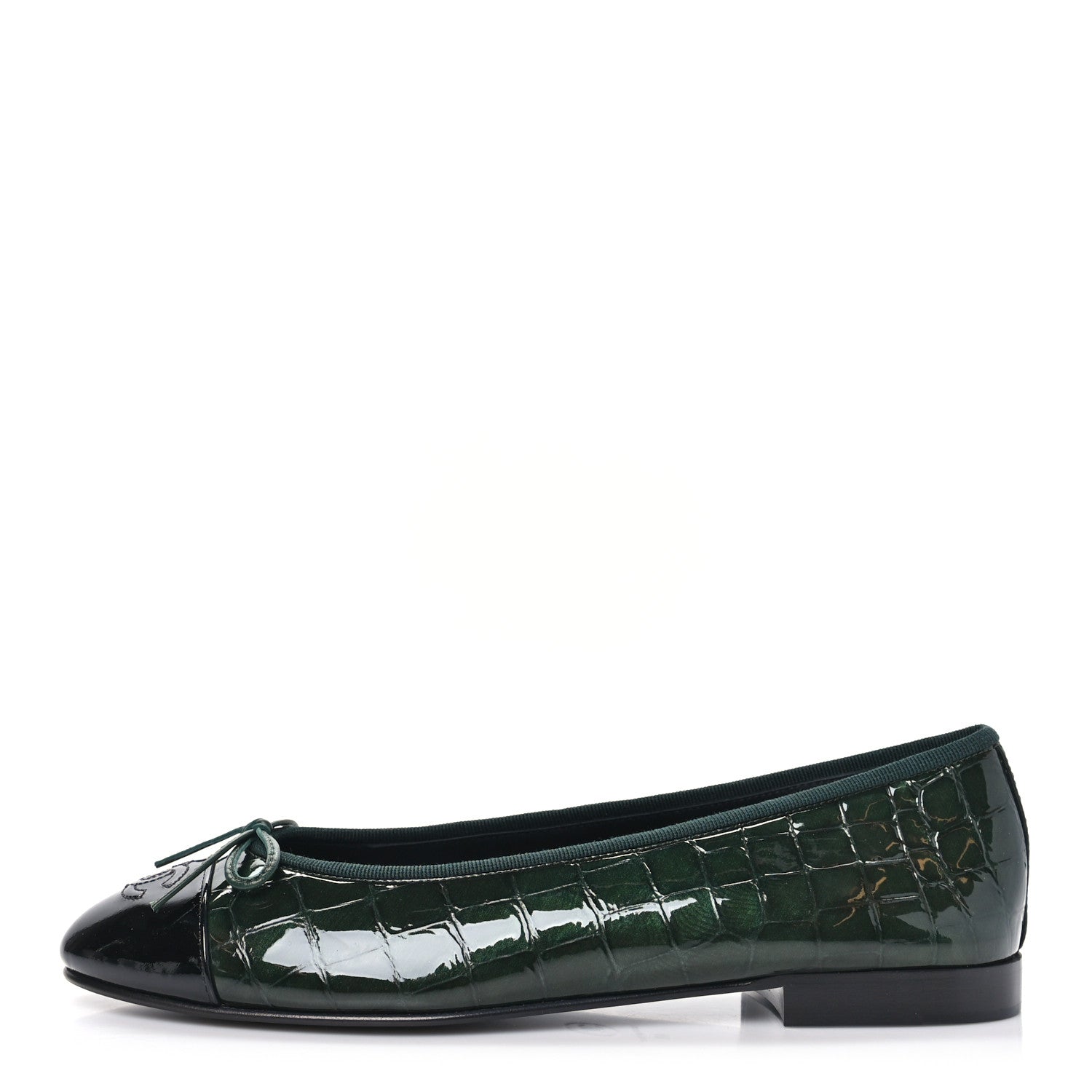 Chanel Patent Calfskin Crocodile Embossed Ballerina Flats 41 Dark Green Black 40 Dark Green Black 1 of 10