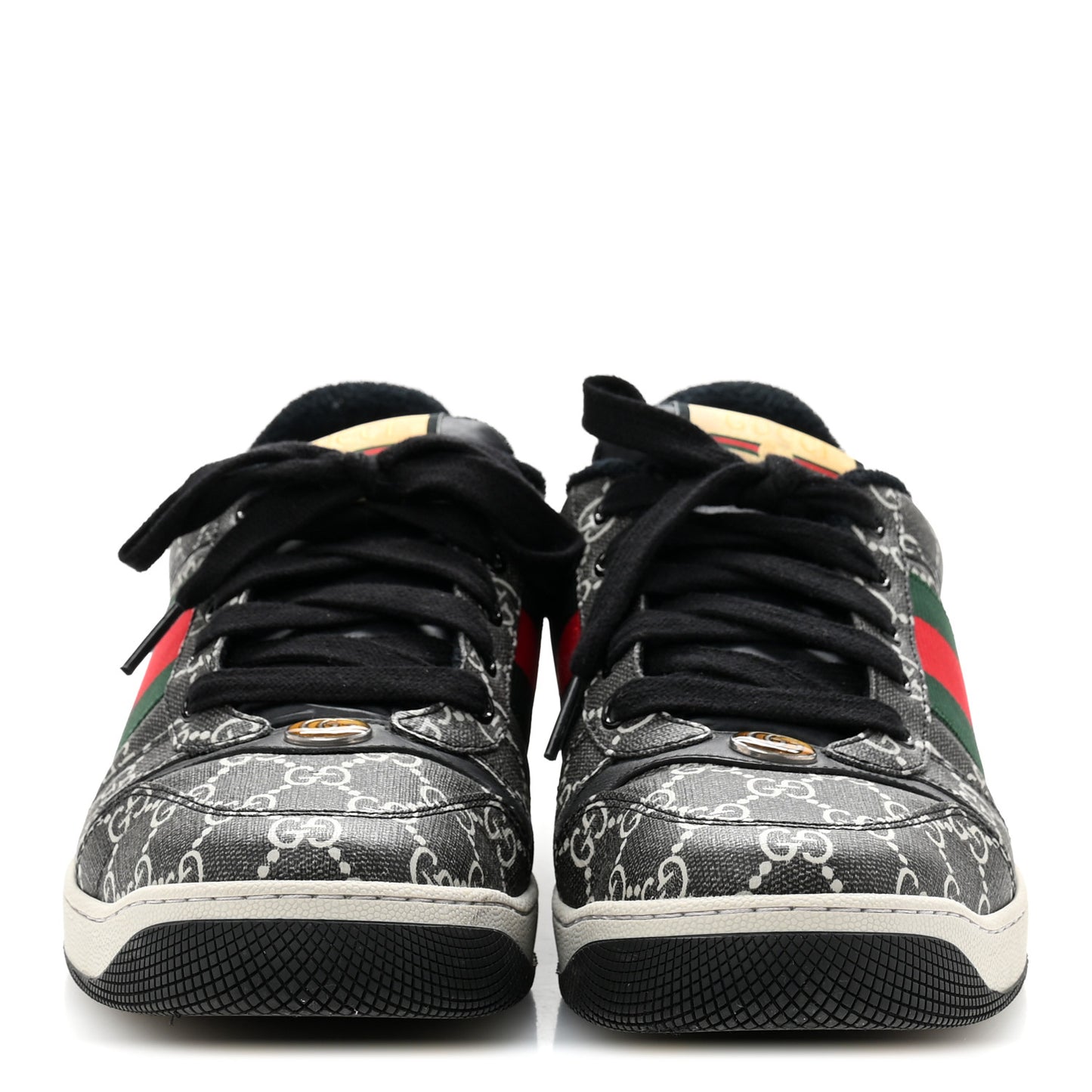 GG Supereme Monogram Miro Soft Calfskin Web Mens Screener Sneakers 9 Black Grey Sky