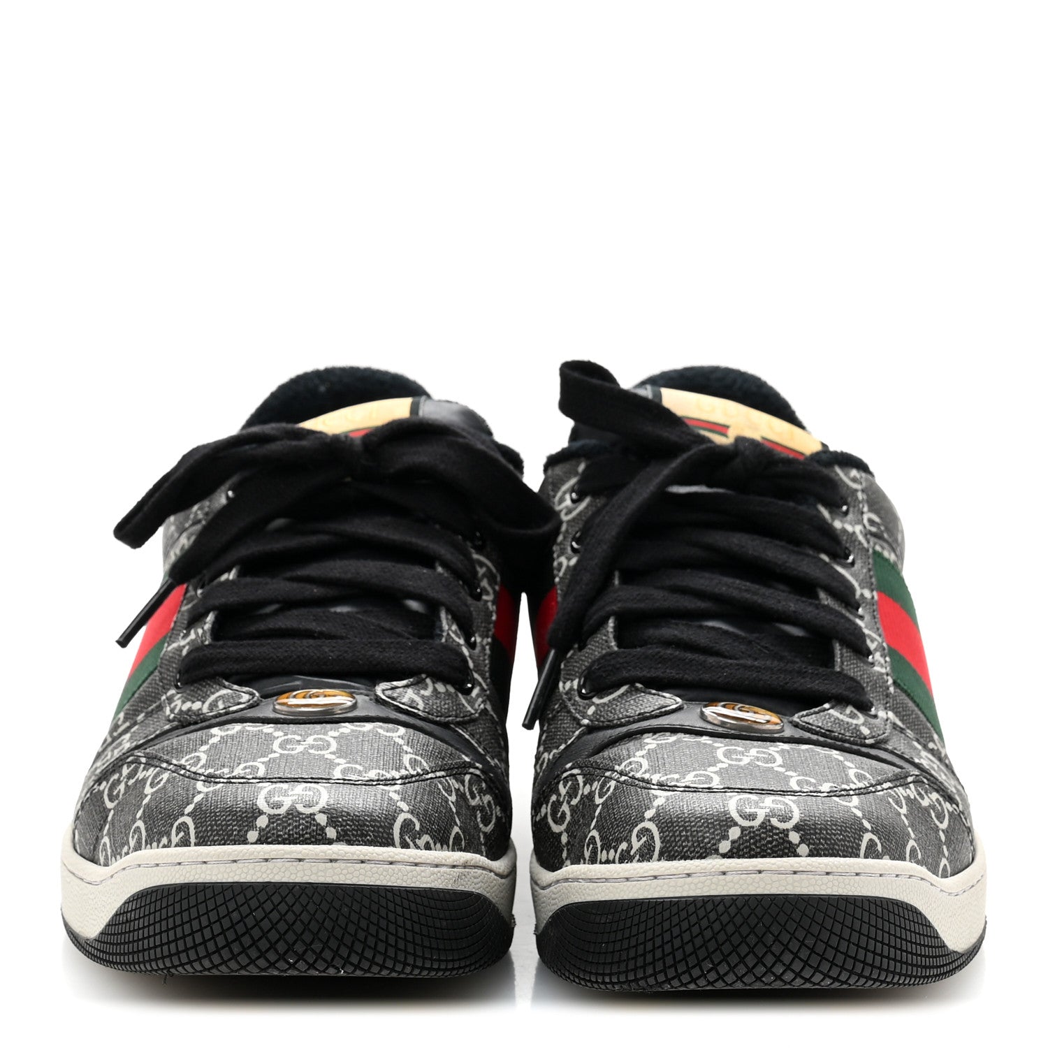 Gucci GG Supereme Monogram Miro Soft Calfskin Web Mens Screener Sneakers 9 Black Grey Sky 3 of 10