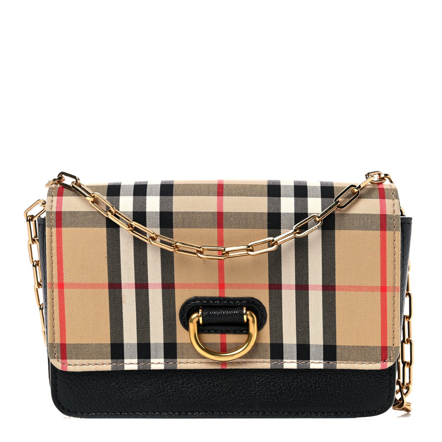 Goatskin Cotton Canvas Vintage Check D-Ring Mini Bag Black Antique Yellow