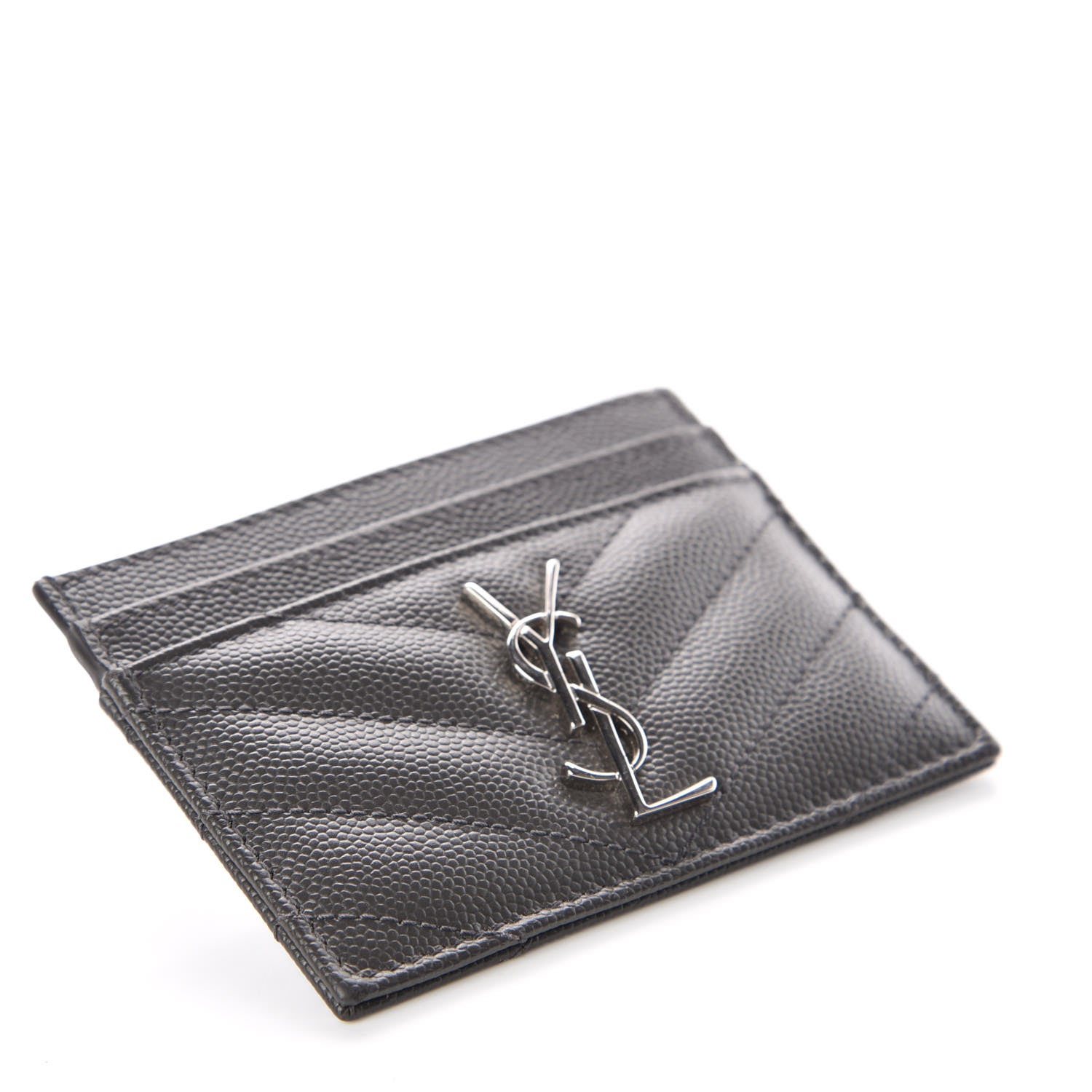 Saint Laurent Grain De Poudre Matelasse Chevron Monogram Credit Card Case Coal 4 of 7