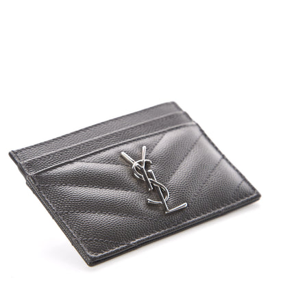 Saint Laurent Grain De Poudre Matelasse Chevron Monogram Credit Card Case Coal 4 of 7