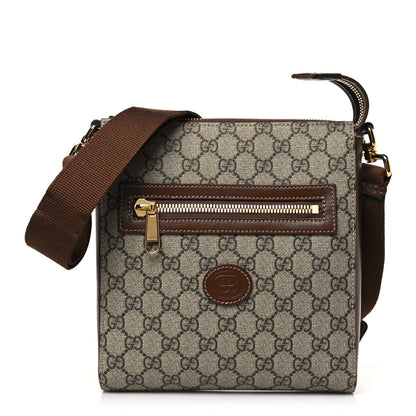 Gucci GG Supreme Monogram Azalea Calfskin Retro Interlocking G Flat Messenger Bag Beige Ebony Brown Sugar 1 of 9