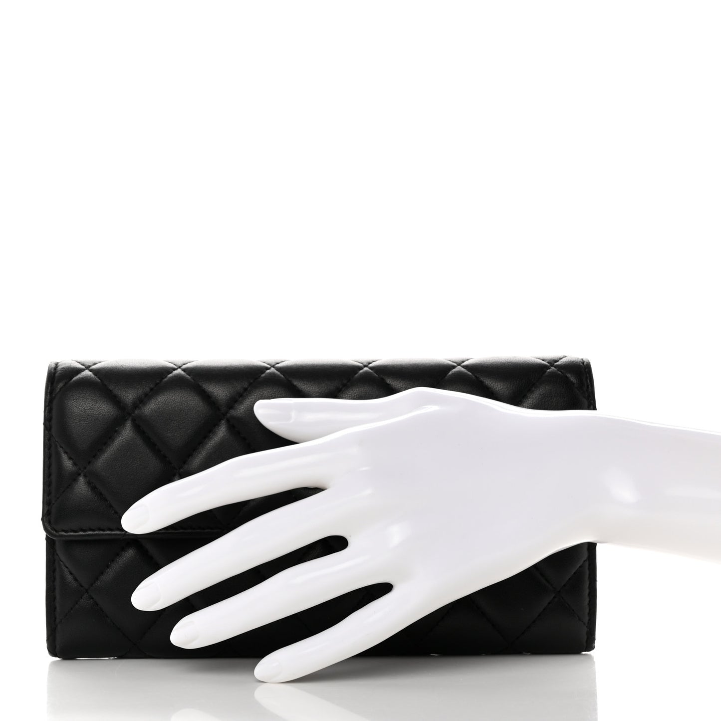 Lambskin Quilted Large Gusset Flap Wallet Black